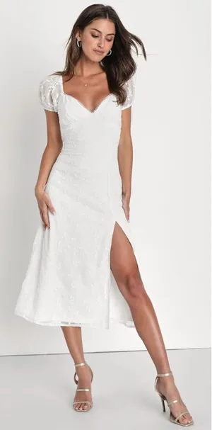 Lulu's Blossoming with Charm White Embroidered Tie-Back Midi Dress thumbnail 1