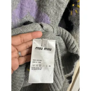 Miu Miu Flower Intarsia Cardigan in Grey Soft Fuzzy Mohair Womans 42/ US 6 thumbnail 16