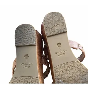 Stuart Weitzman Braided Leather Cork Wedge Sandals Nude Tan Platform W 5 Heel thumbnail 6