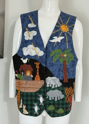 Vintage 90s Handmade Noah’s Ark Patchwork Reversible Vest Women’s Size L Boho thumbnail 1