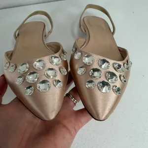 J.Crew 8.5 Blossom Slingback Flats Satin Rose Gold Crystal Embellished Shoes thumbnail 7