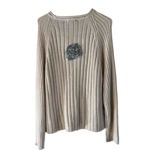 Carolyn Taylor Cream Ribbed Knit Sweater Womens Large Raglan Sleeve Pocket thumbnail 5