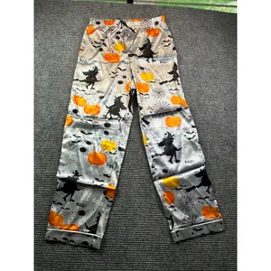 Halloween Satin Pajama Set Witches Pumpkins Ghosts Silver XL Short Sleeve Pants thumbnail 3