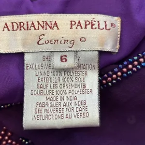 Vtg Adrianna Papell 100% Silk Beaded‎ Maxi Dress Sz 6 Purple Drop Waist Sheer thumbnail 8