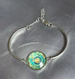 Boho Mandala bracelet silver-tone frame Glass Pendant thumbnail 1
