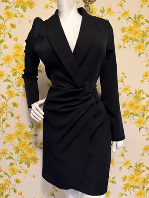 NWT chawl Lapel Faux Wrap Dress in black size M thumbnail 6