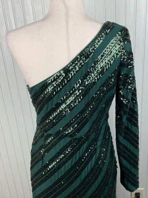 Lulus Rendezvous With You Emerald Green Sequin One-Shoulder Bodycon Dress Large thumbnail 12