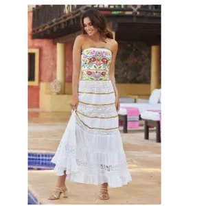 Boston Proper Maxi Dress Sz L Sequin And Embroidered Lace Insert Tiered Peasant thumbnail 10