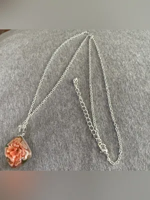 Glass Pendant Necklace with Peach Floral Accent thumbnail 3