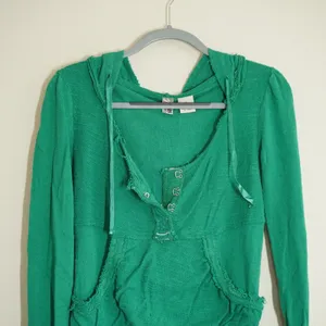 BKE Women's Size Small Green Raw Edge Slub Knit Hoodie Sweatshirt Casual Lounge thumbnail 2