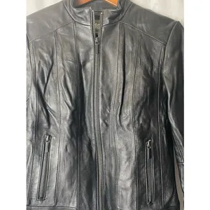 Wilson Black Leather Stand-Collar Zip Moto Grunge Sleaze Fitted Jacket S thumbnail 3