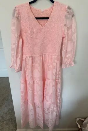 SHEIN Enchnt V-Neck Smocked Waist Floral Texture Tiered Maxi Dress thumbnail 1