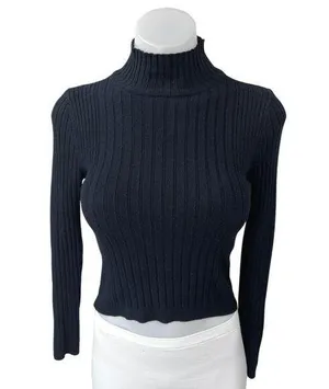 Urban Outfitters Black Ribbed Knit Turtleneck Cropped Pullover Sweater Top M thumbnail 1
