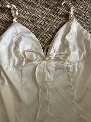 White Satin Slip Dress with Bow Detail thumbnail 2