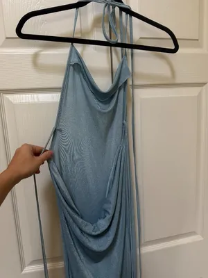Light Blue Cowl Neck Halter Backless Maxi Dress Small thumbnail 4