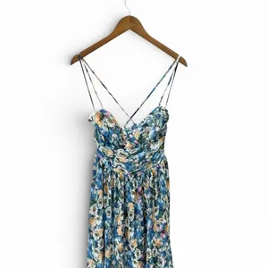 Lulus Aleyna Blue Multi Abstract Pleated Lace-Up Bustier Midi Dress size L NWT thumbnail 6