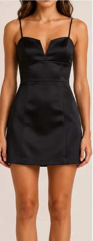 Forever 21 Y2K Black Satin Cutout Back Ruffle Homecoming Cocktail Mini Dress thumbnail 1
