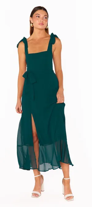 Claire Midi Dress Show Me Your Mumu Emerald Chiffon Wedding guest bridesmaid thumbnail 1