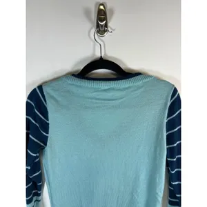 Smartwool Womens Merino Wool V-Neck Striped Sleeve Sweater Light Blue Navy‎ thumbnail 7