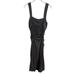 Reformation Suvi Knit Midi‎ Dress Size Large Black Ruched Jersey thumbnail 7