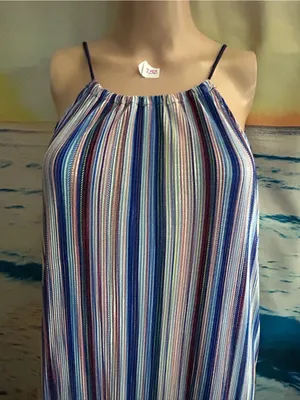 Caramela Striped Halter Maxi Dress in Blue White & Red MD thumbnail 3