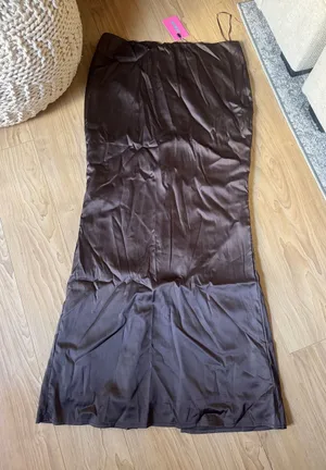 Edikted Chocolate Brown Satin Slip Skirt thumbnail 1