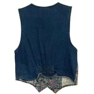Vintage Denim Floral Tapestry Vest Womens Medium Western Boho Waistcoat thumbnail 3