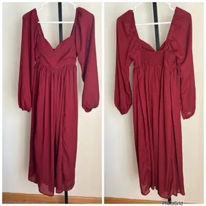 Abercrombie & Fitch Burgundy Long Sleeve MIDI Dress thumbnail 2