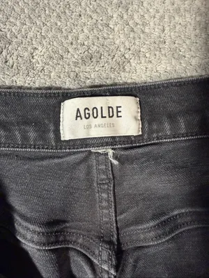 AGOLDE Size 31 High Rise Straight Leg Jeans Washed Black Button Fly Cuffed Hem thumbnail 8