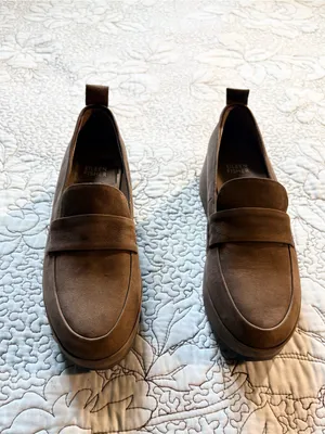 💥 Eileen Fisher Max Nubuck Leather Wedge Platform Loafers Taupe Sz 7 🧡 thumbnail 2