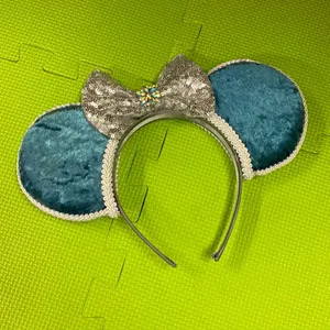 Disney’s Frozen Themed Minnie Ears with silver sequined bow thumbnail 1