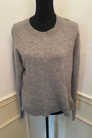 J.Crew Gray Wool Blend Knit Pullover Crewneck Sweater High-Low Hem Side Slit thumbnail 1