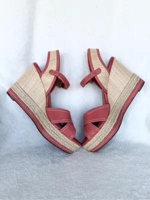 Clarks Coral /Beige Leather Wedge Espadrille Sandals Ankle Strap Buckle 6.5 thumbnail 7