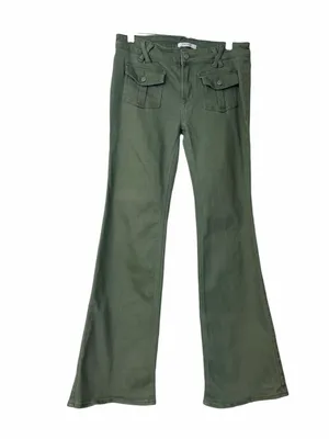 PacSun Cargo Flare Pants Jeans Women’s Size 28 Low Rise Stretch Olive Green Y2K thumbnail 3
