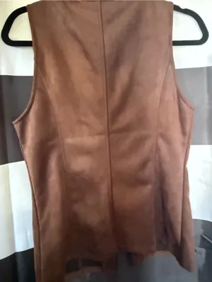 Sincerly Jules Brown Suede Sleeveless Vest with Gold Buttons thumbnail 3