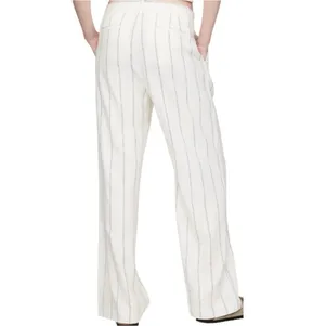 GAP 365 High Rise Linen-Blend Trousers Off White Stripe Size 2 New thumbnail 2