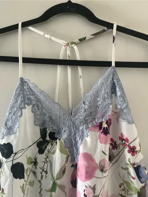 White Pink Floral Satin Lace Cami Top Small Romantic Cottagecore Sleepwear thumbnail 2