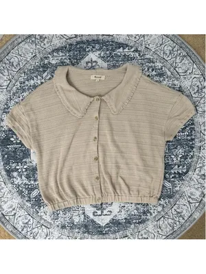 Madewell Ruffle Collared Crop Top in Wet Sand - Size S thumbnail 5