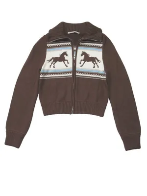 NWT Abercrombie & Fitch Western Horse Cardigan in Brown Crop Sweater XS thumbnail 4
