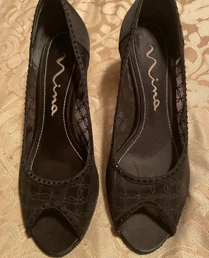 Nina Shoes Black Satin Spike heels for evening ware. Used but in very good condition. thumbnail 1