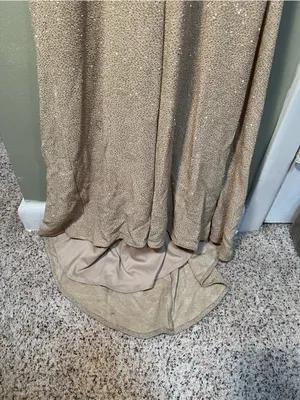 Vintage Bari Jay Women's Maxi Dress Halter V-Neck Cinched Beige‎ Gold Glitter thumbnail 4