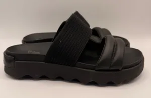 Sorel Kinetic Impact II Slide Black Leather Platform‎ Sandal Womens 7.5 thumbnail 1