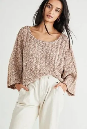 Free People Speckled Scoop-Neck Pullover in Heathered Beige thumbnail 1