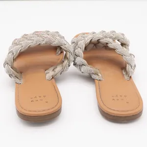 A New Day Slide Sandals Womens 8 Braided Rhinestone Silver Tan Flat Excellent thumbnail 5