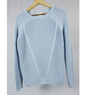 H&M Women's Sweater Light Blue Pullover Long Sleeve Chunky/Open Knit Size Medium thumbnail 1