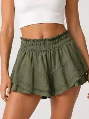 Aerie Tiered Ruffle Eyelet Sage Green Mini Skort thumbnail 1