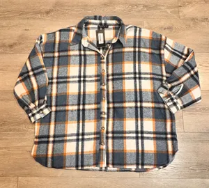NWT‎ Nasty Gal Collection Oversized Plaid Flannel Shirt Jacket Shaket 8 Medium M thumbnail 1
