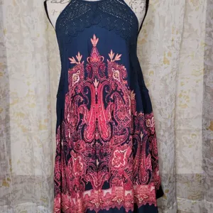 Free People Shea Printed Slip Mini Dress Crochet Blue Pink Intimately thumbnail 6
