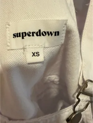 Superdown White Denim Short Overalls, Size XS thumbnail 2