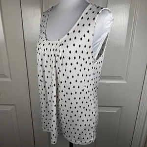 Banana Republic Women Top Sz S White Black Print Scoop Pleated Neck Sleeveless thumbnail 3